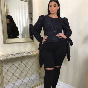 Sparkly long sleeve shirt with bow detail